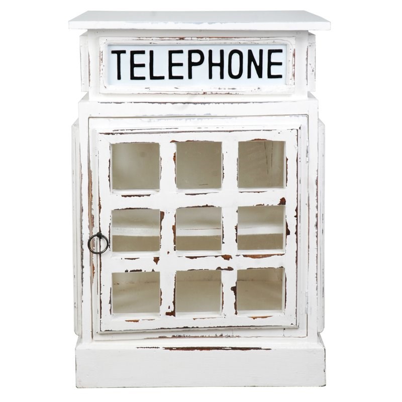 Sunset Trading Cottage Wood English Phone Booth End Table in Distressed White