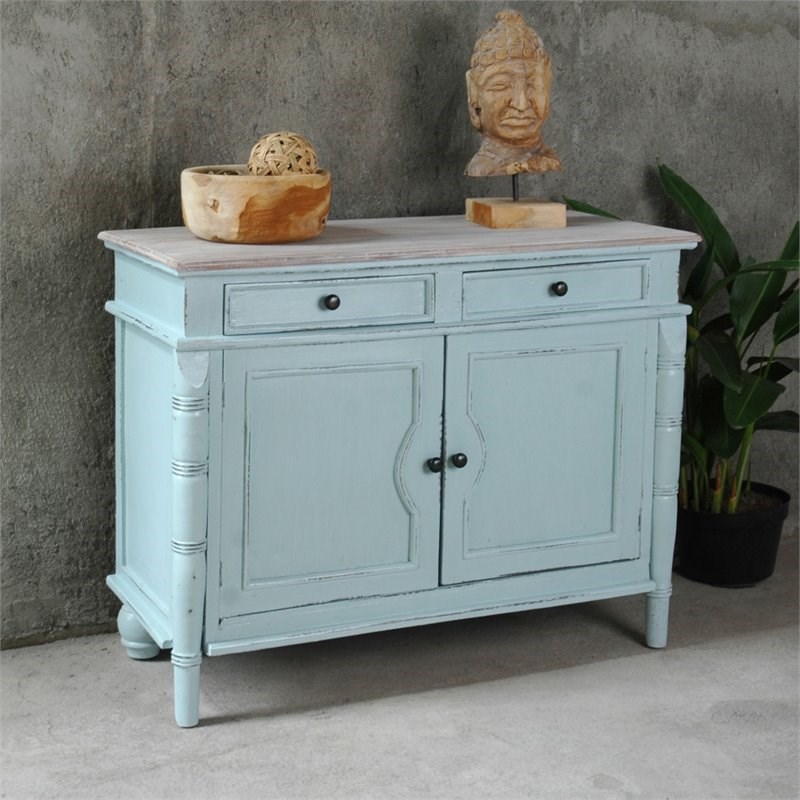 Sunset Trading Cottage Transitional Cabinet/Buffet/Sideboard in Beach Blue Wood