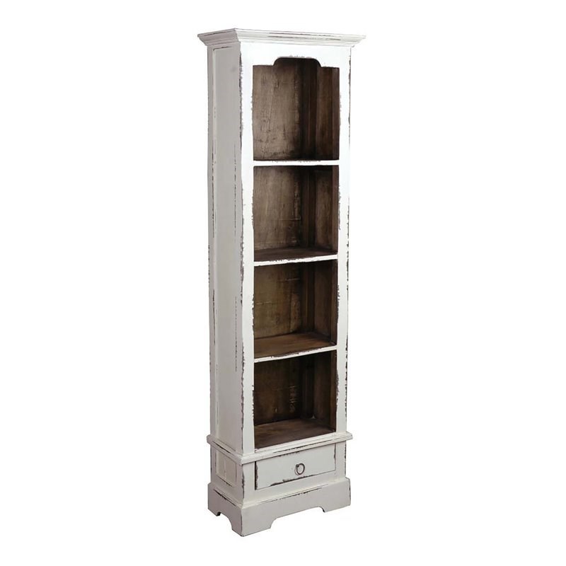 Sunset Trading Cottage Narrow Transitional Bookcase in Distressed White Wood