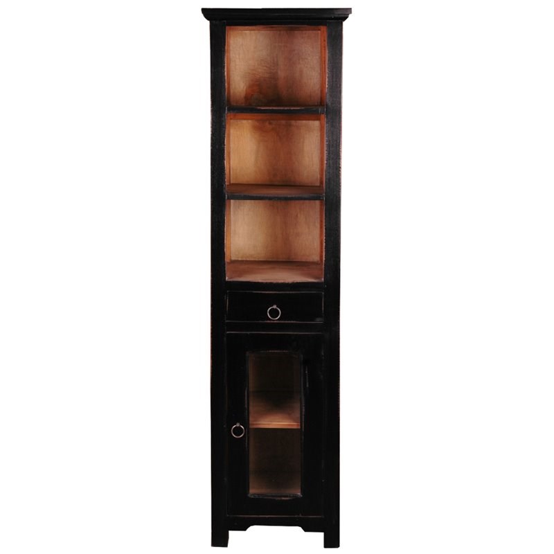 Sunset Trading Cottage Tall Narrow Transitional Wood Cabinet in Antique Black