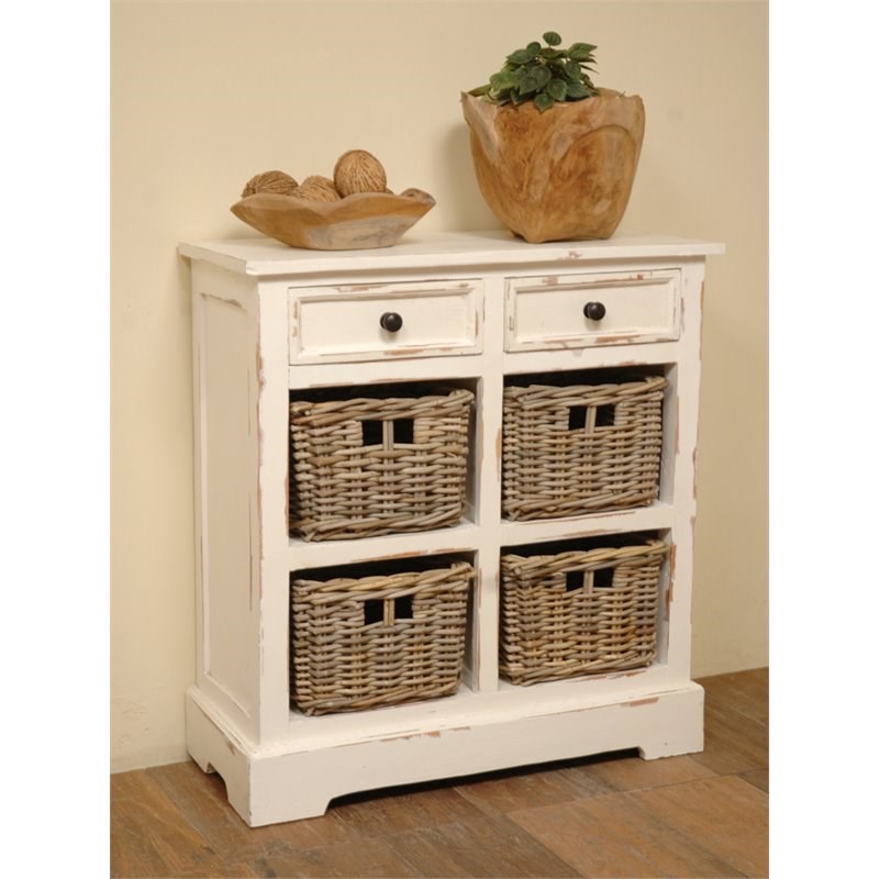 Sunset Trading Cottage Farmhouse Wood Storage Cabinet with Baskets in Whitewash