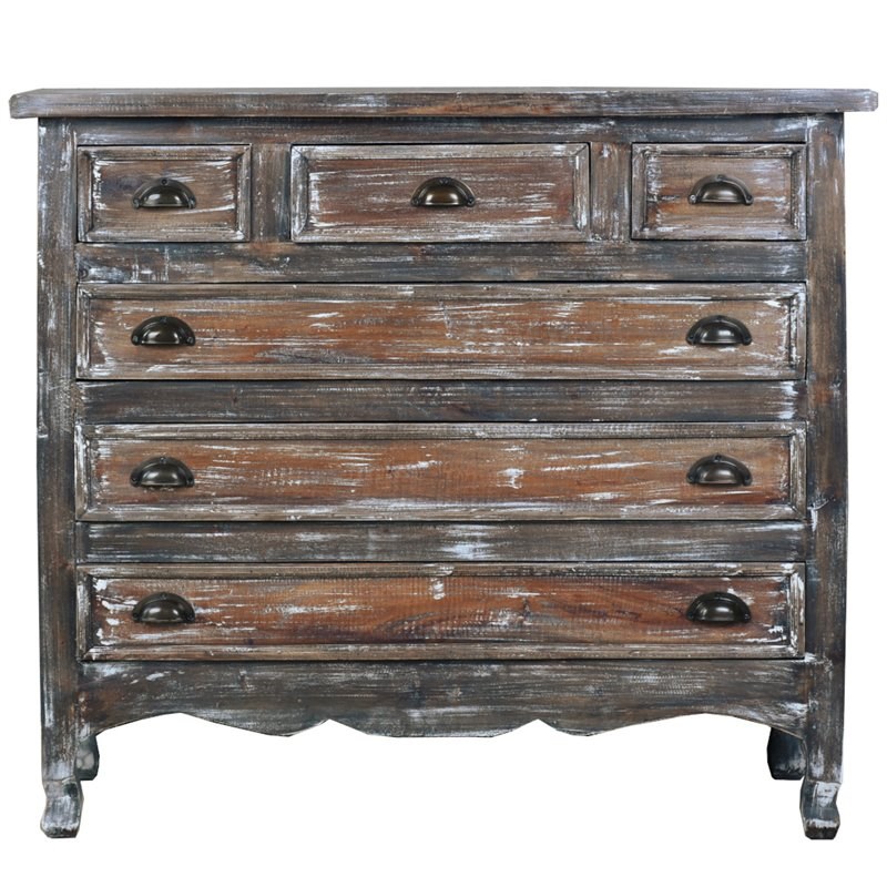 Sunset Trading Cottage Coastal Solid Wood Chest in Distressed Brushed White