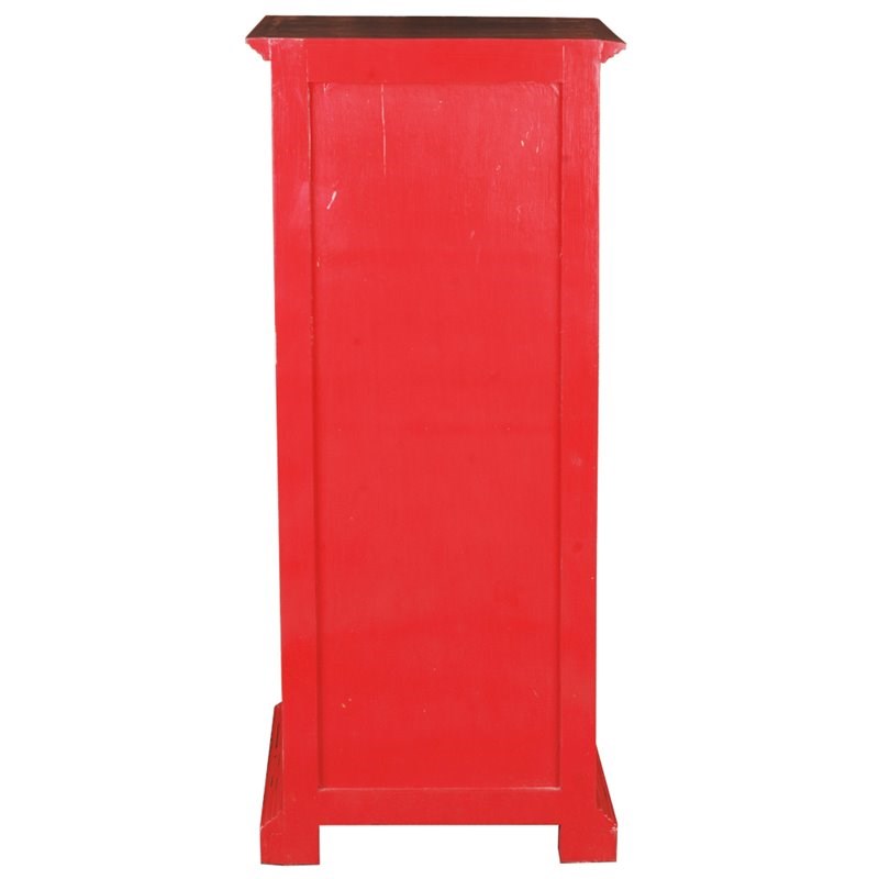 Sunset Trading Cottage Wood Storage Cabinet with Glass Door in Distressed Red