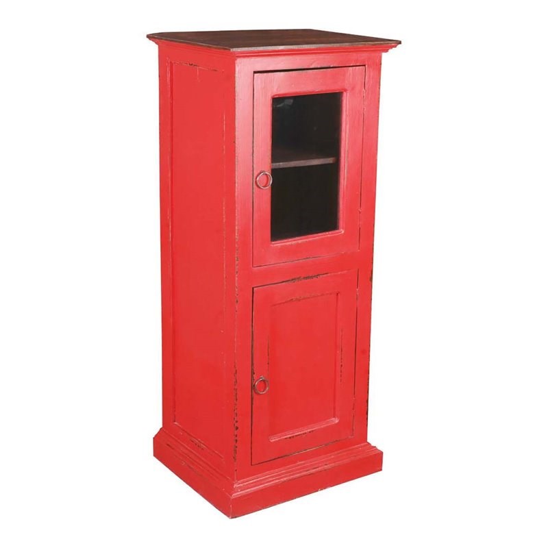 Sunset Trading Cottage Wood Storage Cabinet with Glass Door in Distressed Red