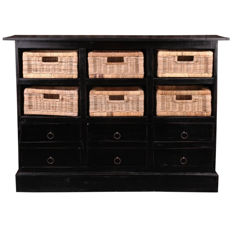 Sunset Trading Cottage Cabinet with 6 Baskets in Antique Black Wood
