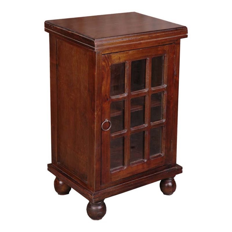 Sunset Trading Cottage Transitional End Table with Glass Door in Walnut Wood