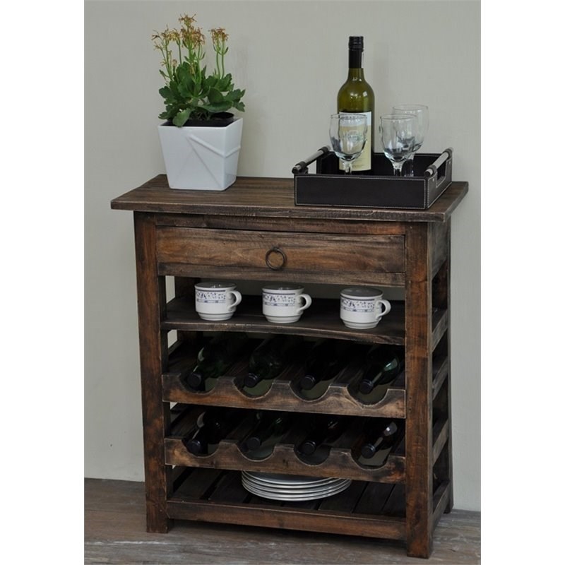 Sunset Trading Cottage Wood Wine Server with Drawer in Raftwood Brown