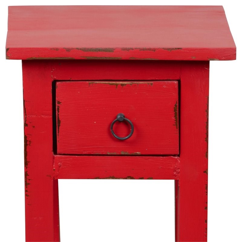 Sunset Trading Cottage Narrow Wood Side Table in Distressed Red