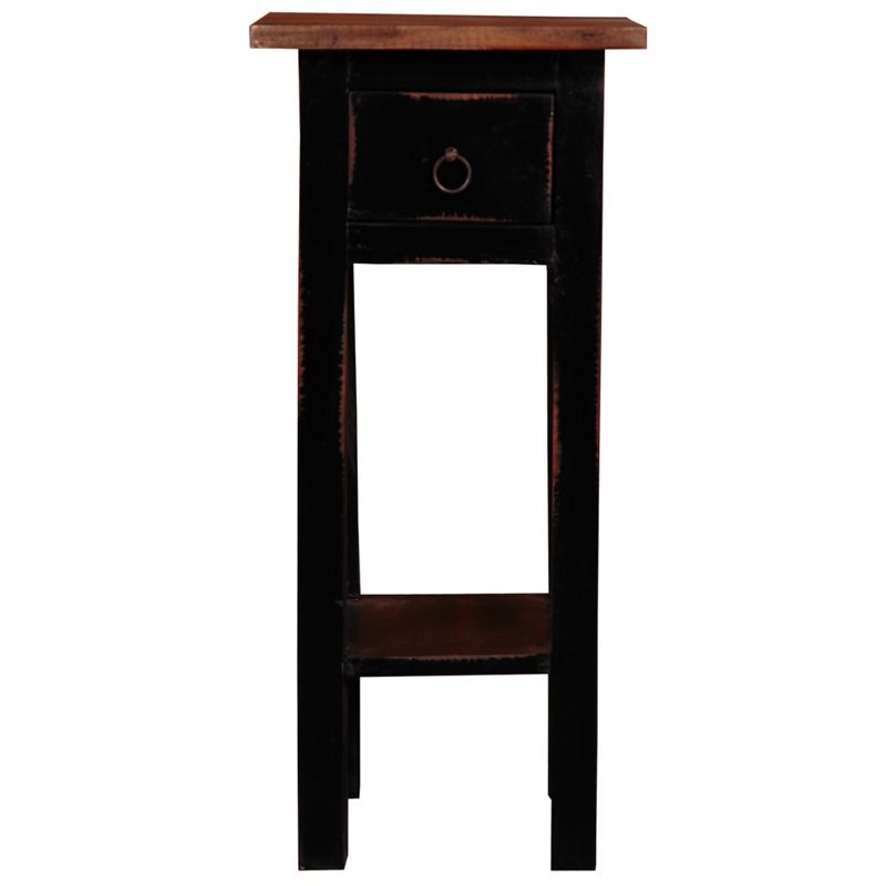 Sunset Trading Cottage Narrow Wood Side Table in Antique Black and Raftwood Top