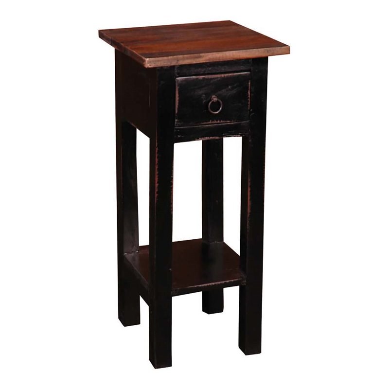 Sunset Trading Cottage Narrow Wood Side Table in Antique Black and Raftwood Top