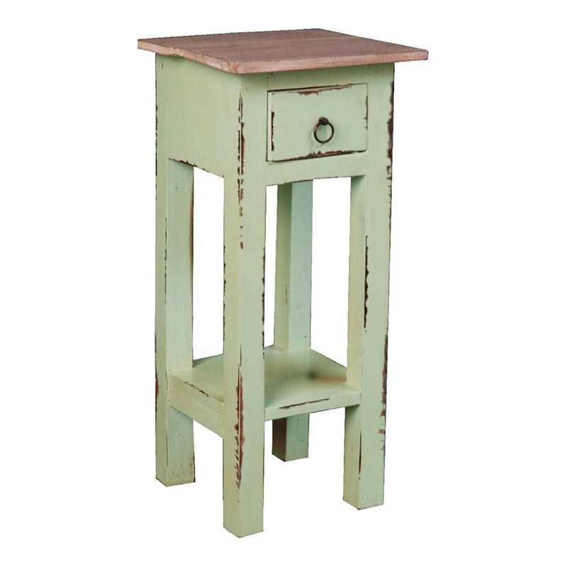 Sunset Trading Cottage Narrow Wood Side Table in Bahama Green and Limewash Top