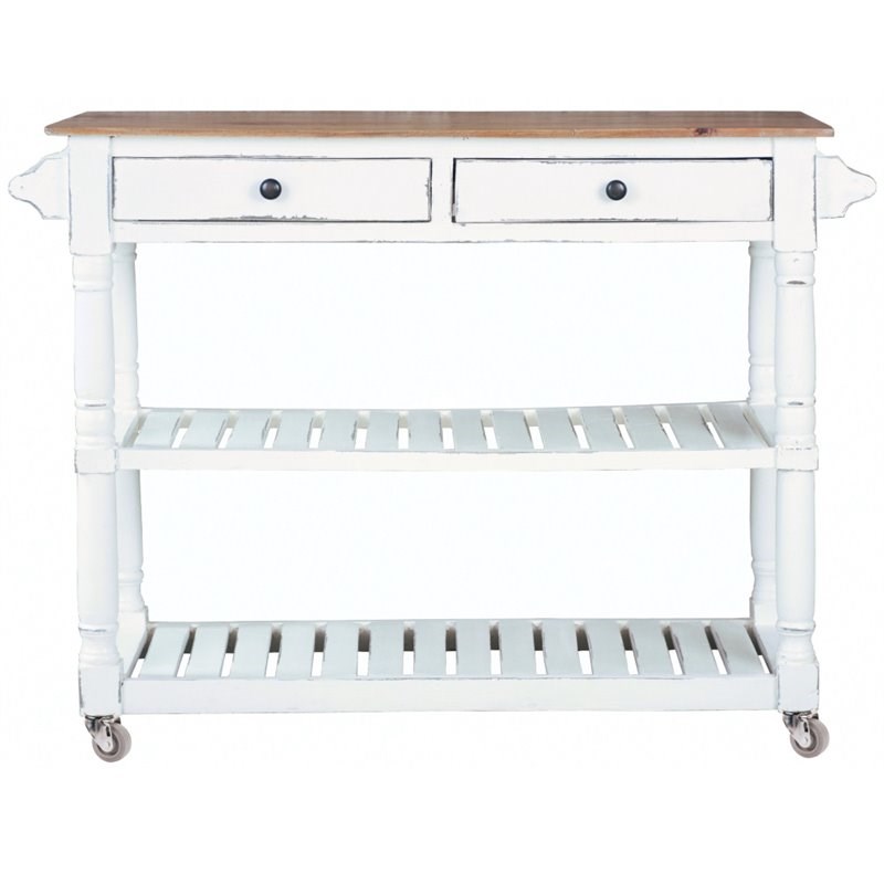 Sunset Trading Cottage Wood Kitchen Island Sideboard/Cart with Casters in White