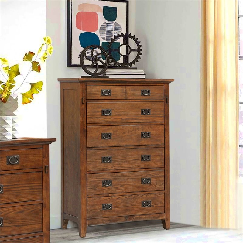 Sunset Trading Mission Bay 6-Drawer Solid Wood Bedroom Chest in Amish Brown