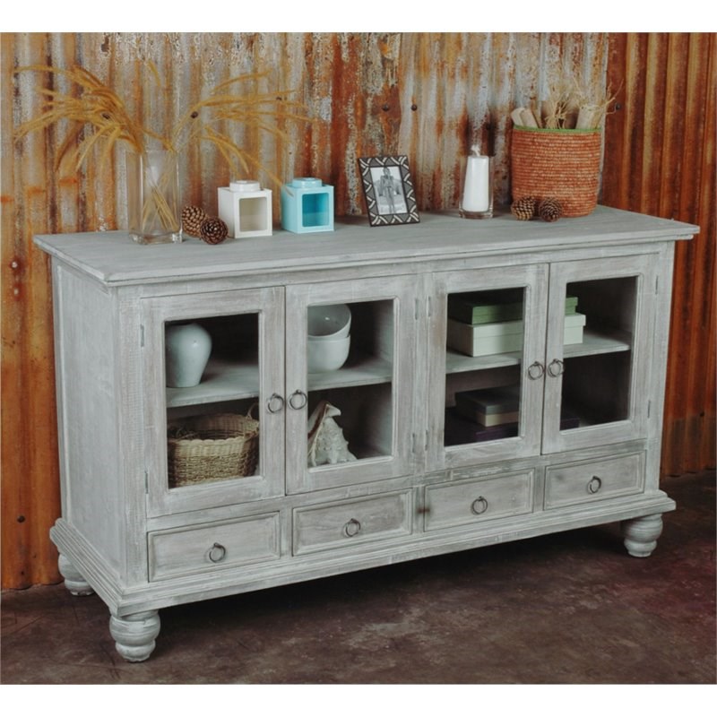 Sunset Trading Cottage Transitional Wood Sideboard in Lime Wash Distressed Gray