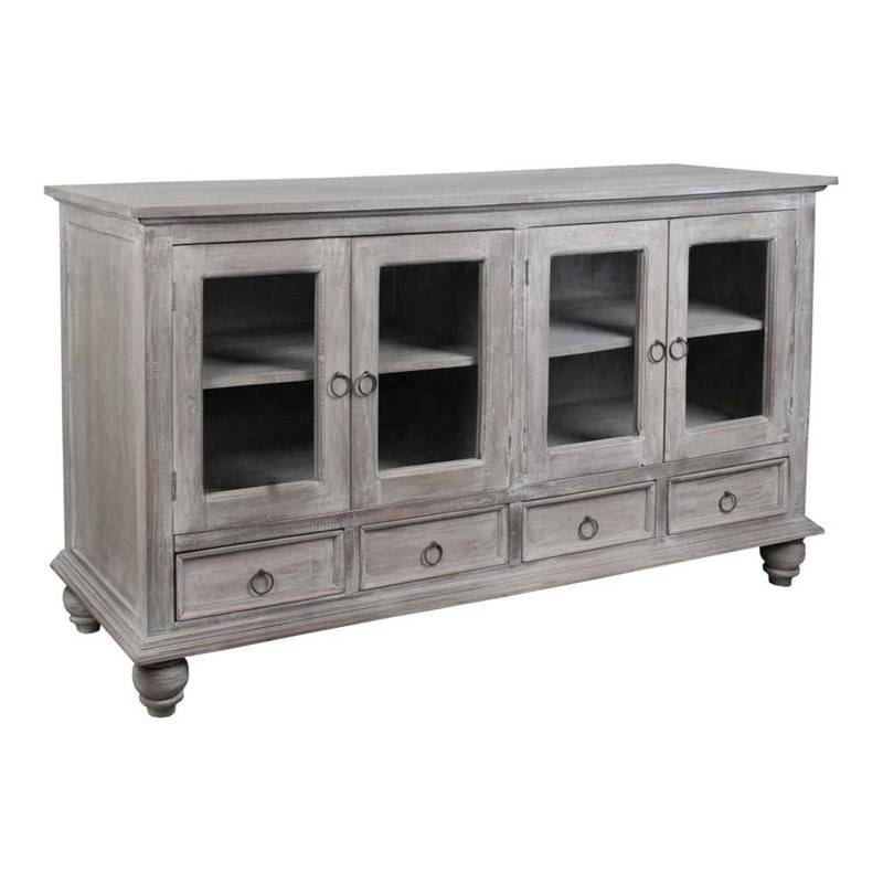 Sunset Trading Cottage Transitional Wood Sideboard in Lime Wash Distressed Gray