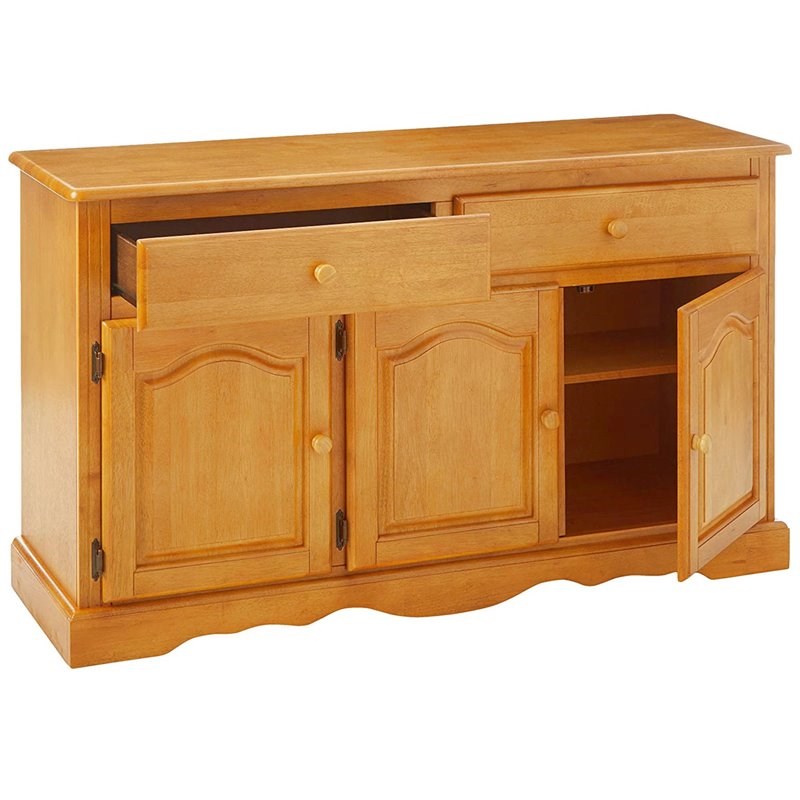 Sunset Trading Oak Selections Wood Treasure Buffet and Lighted Hutch in Oak