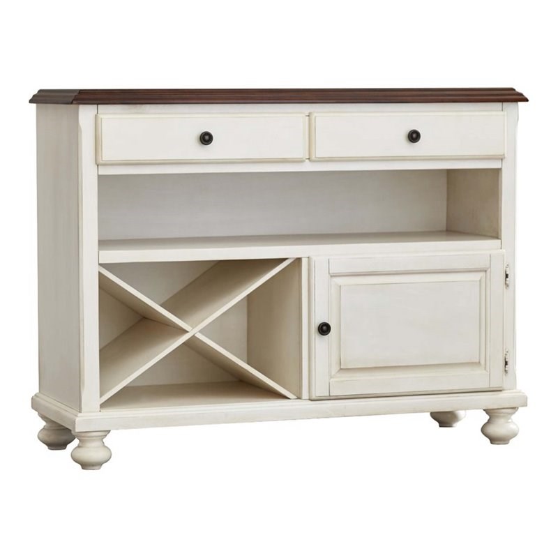 Sunset Trading Andrews Wood Server in Distressed Antique White/Chestnut Brown