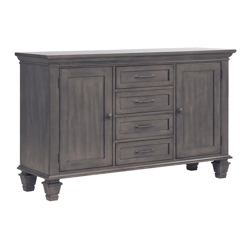 Sunset Trading Shades of Gray 4 Drawers & 2 Storage Cabinets Wood Buffet in Gray
