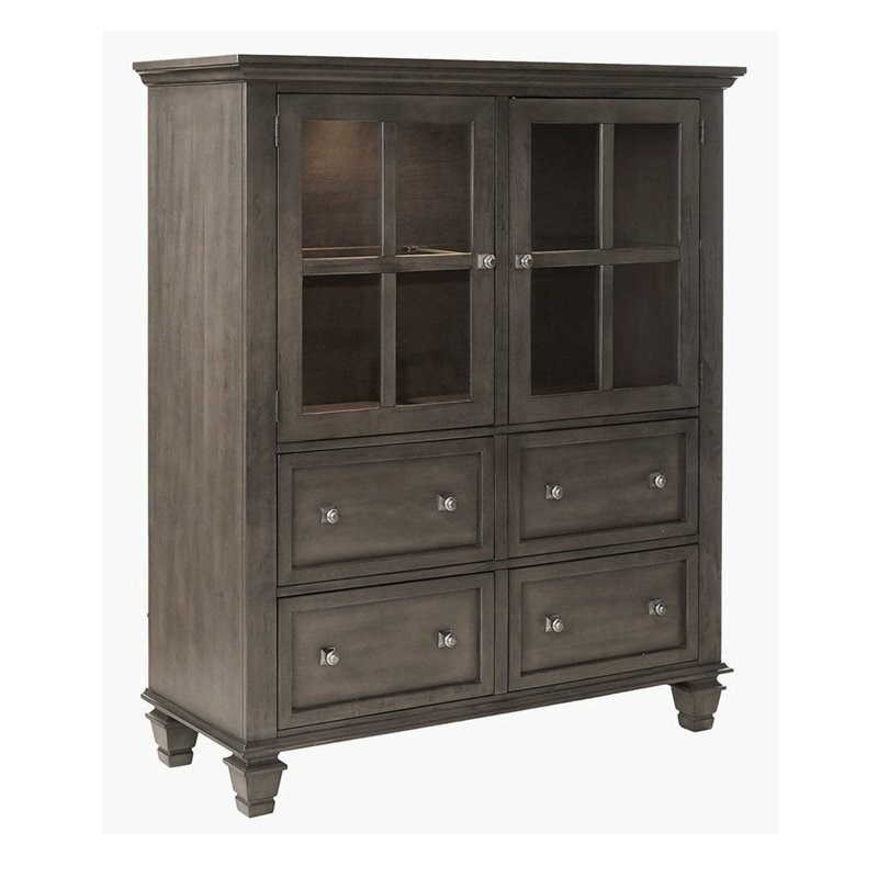 Sunset Trading Shades of Gray Large 4-Drawer Wood Lighted China Cabinet in Gray