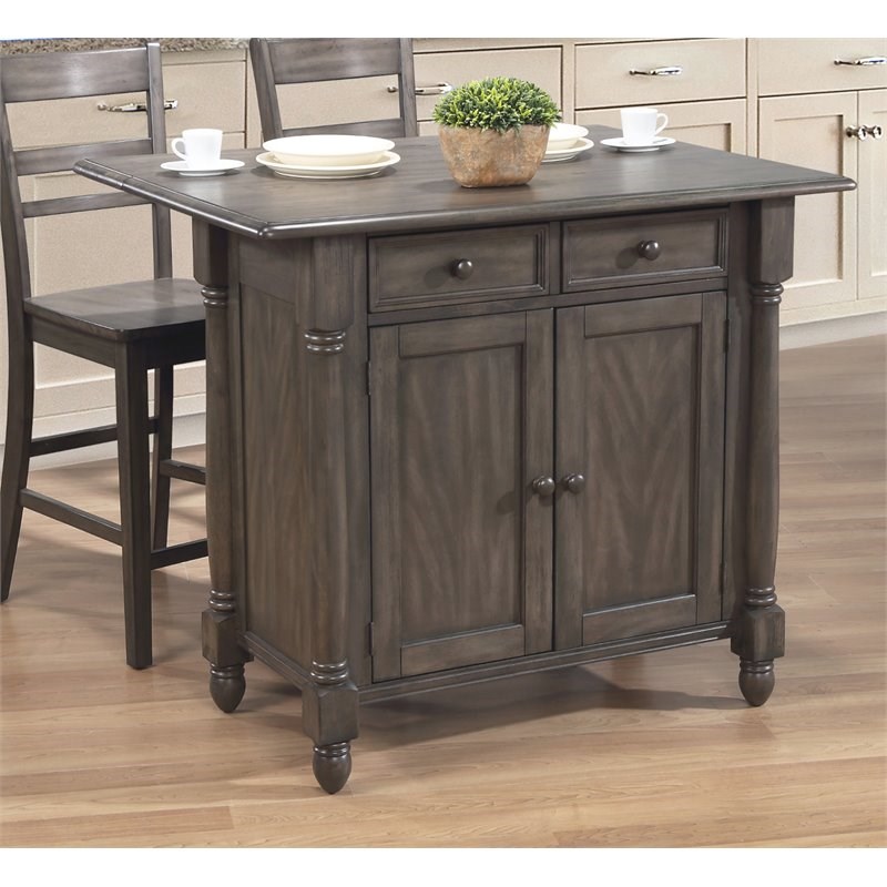 Sunset Trading Shades of Gray Drop Leaf Traditional Wood Kitchen Island in Gray