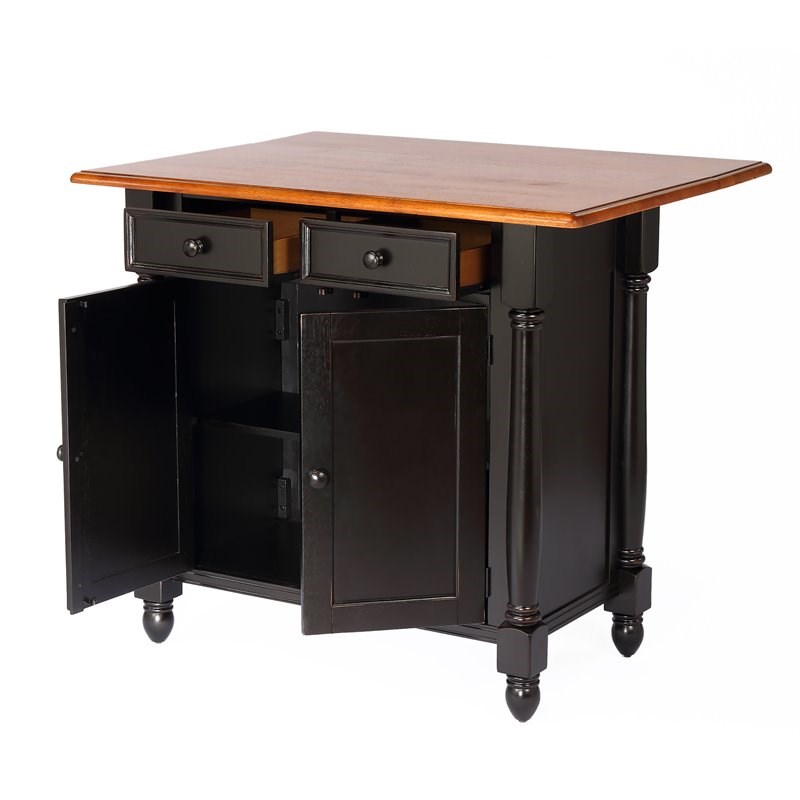 Sunset Trading Black Cherry Selections 3-Piece Wood Kitchen Island Set in Black