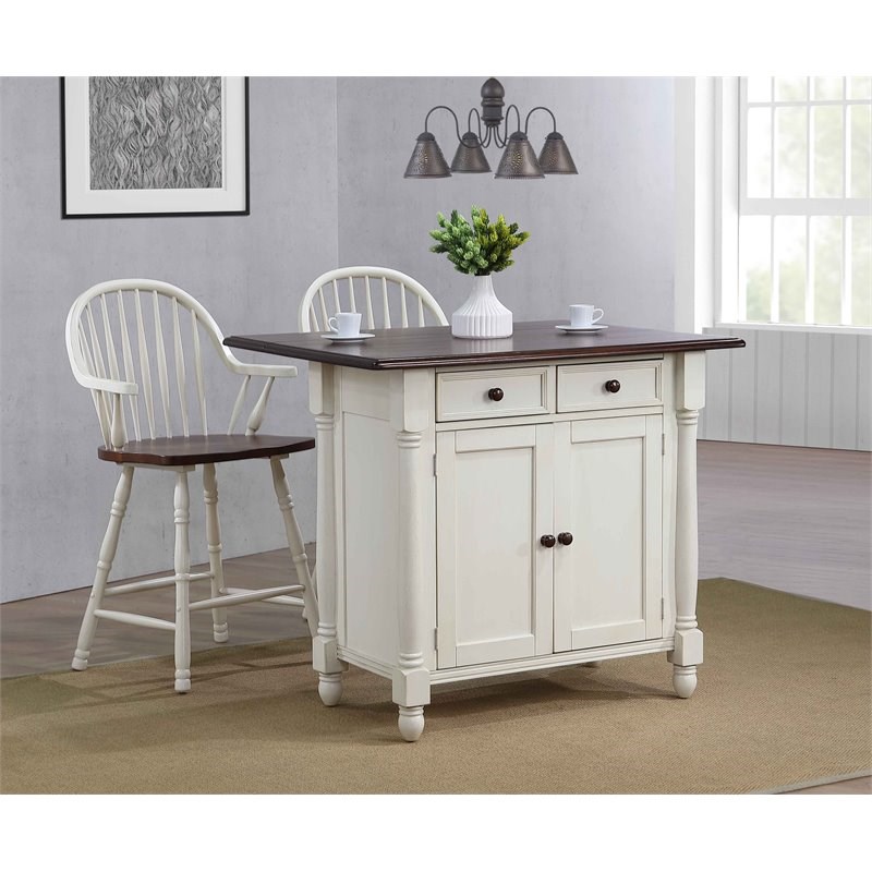 Sunset Trading Andrews 3-Piece Expandable Wood Kitchen Island in Antique White