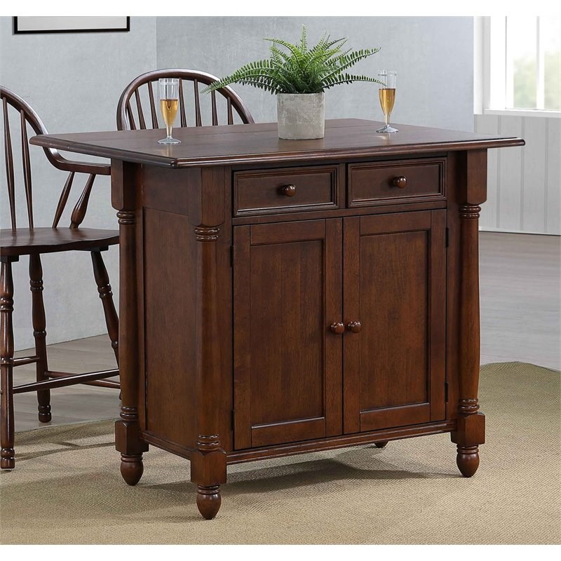 Sunset Trading Andrews Drop Leaf Traditional Wood Kitchen Island in Chestnut