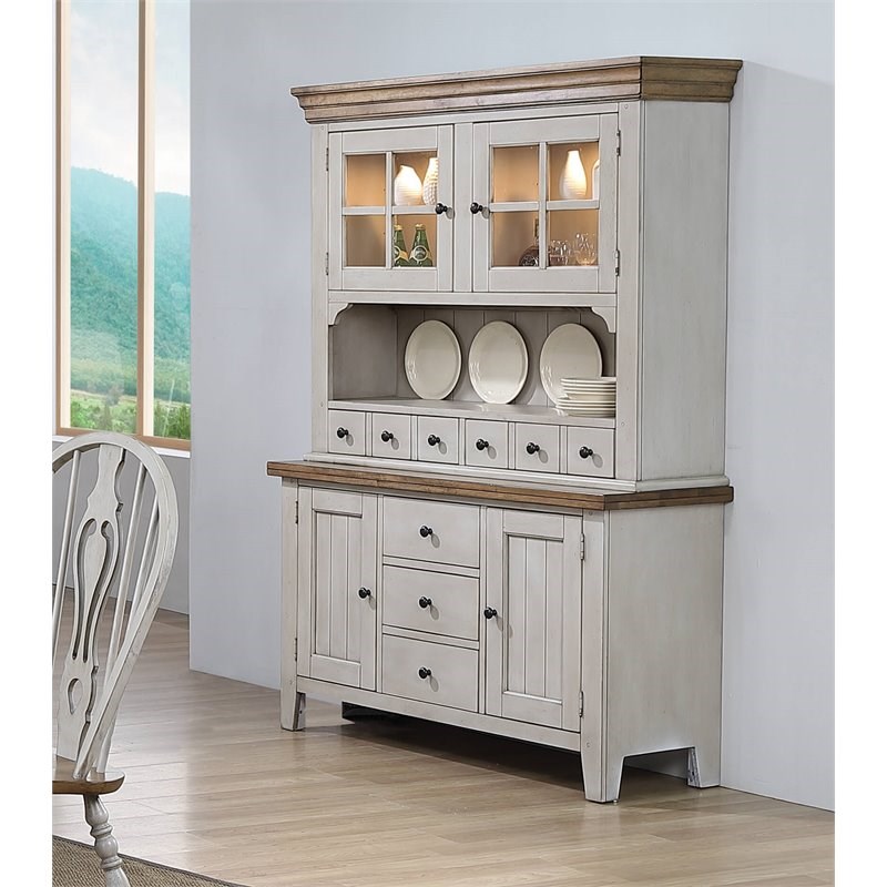 Sunset Trading Country Grove Wood Buffet and Lighted Hutch in Gray/Brown