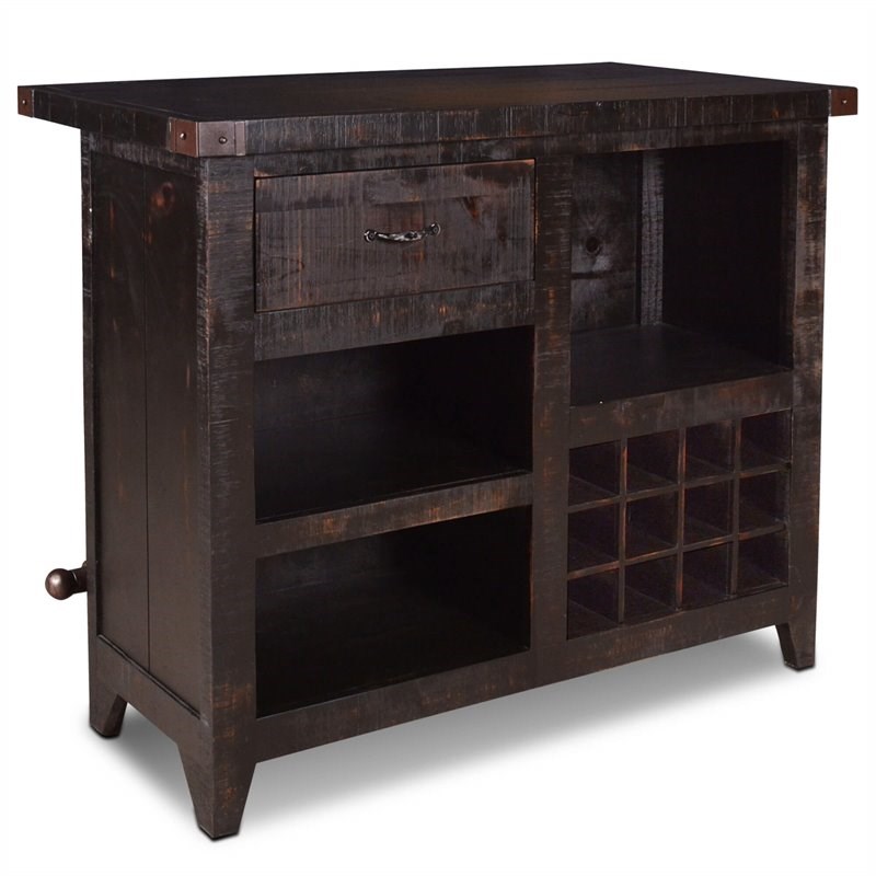 Sunset Trading Graphic 12-Bottle Wood Wine Bar with Storage in Distressed Black