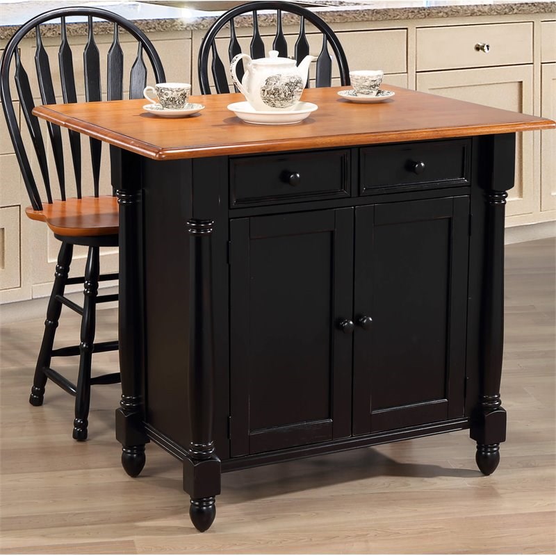 Sunset Trading Black Cherry Selections Expandable Wood Kitchen Island in Black