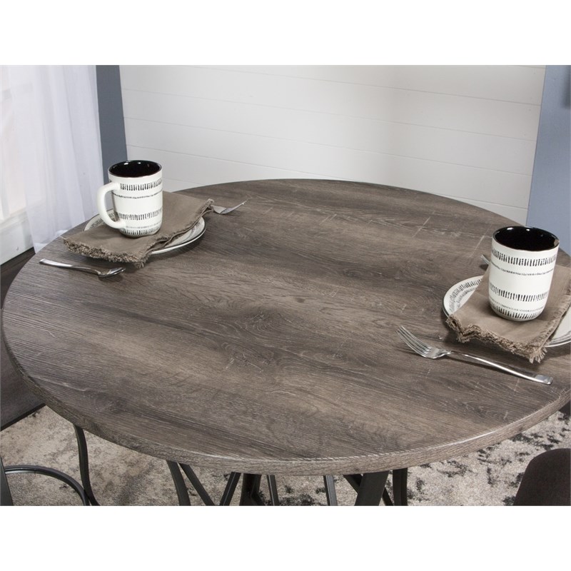 Star 36-in Round Pub Table Set in Gray Metal with Wood and 2 Swivel Barstools