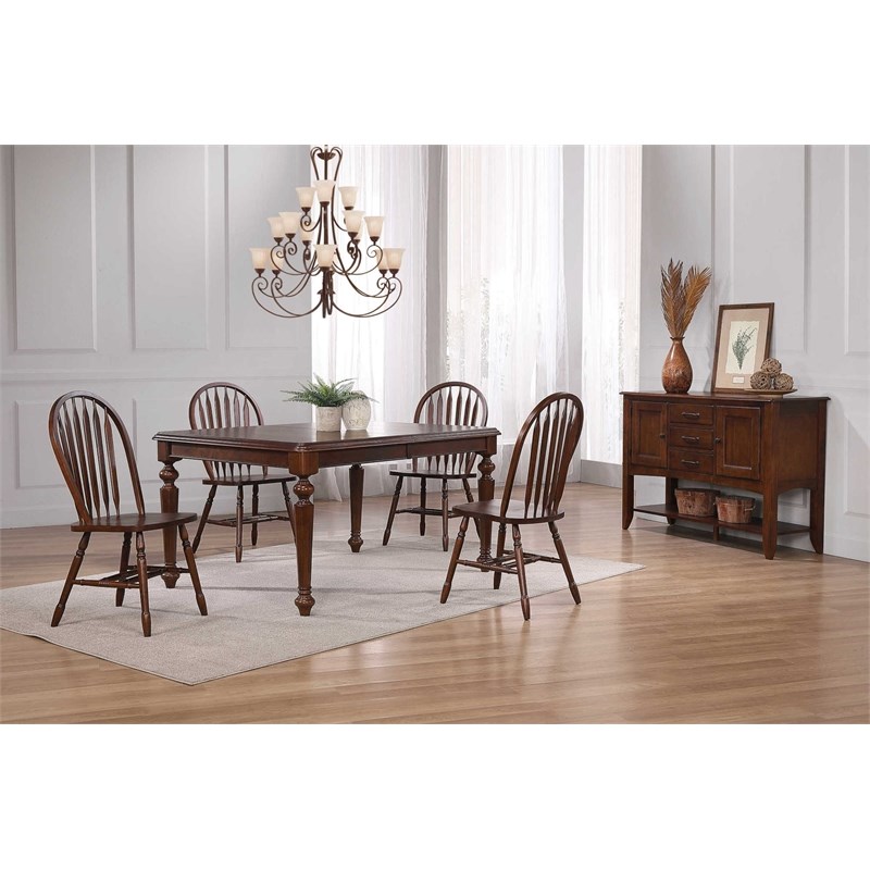 Andrews 6Pc 76-in Rectangle Extendable Dining Set /Sideboard/Chestnut Brown Wood