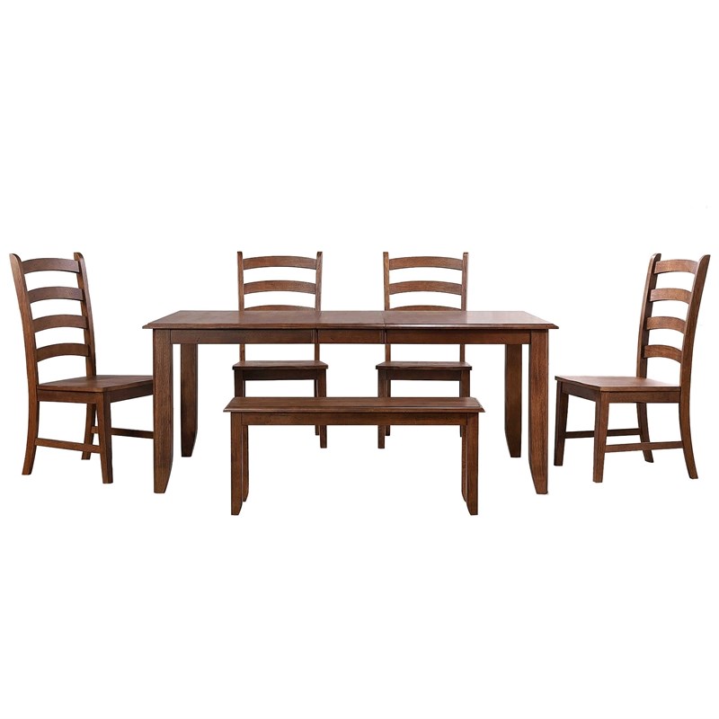 Simply Brook 6Pc 72-in Rectangle Extendable Dining Set with Bench in Brown Wood