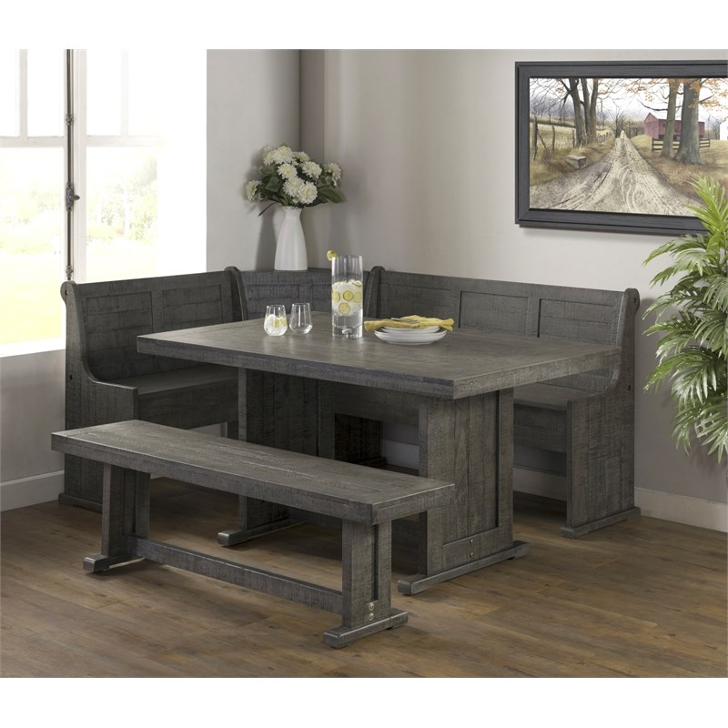Sunny Dining Nook Table Set in Gray Wood with Kitchen Corner Storage Bench