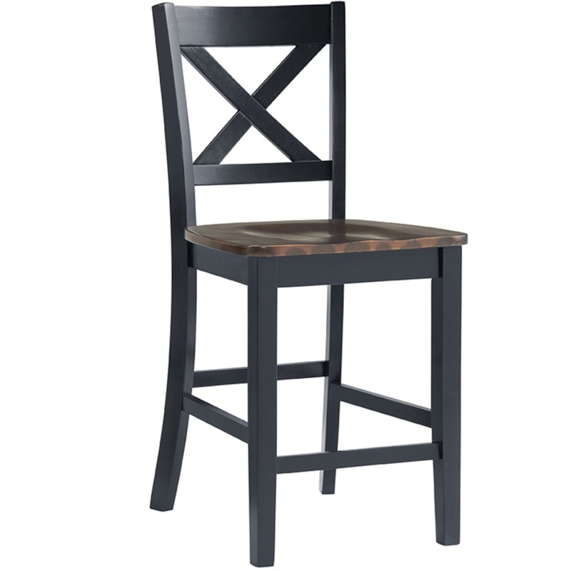 Carriage Five Pc Square Pub Set Counter Ht Table Black Brown Wood X Back Stool