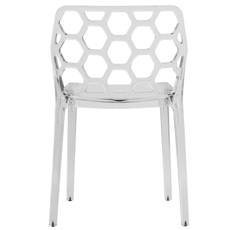 LeisureMod Dynamic Modern Plastic Dining Side Chair Honeycomb Design in Clear