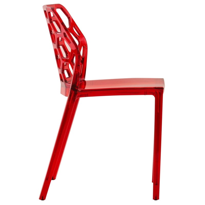 LeisureMod Dynamic Plastic Dining Side Chair Honeycomb Design in Red