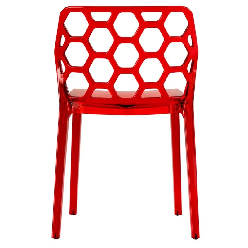 LeisureMod Dynamic Plastic Dining Side Chair Honeycomb Design in Red