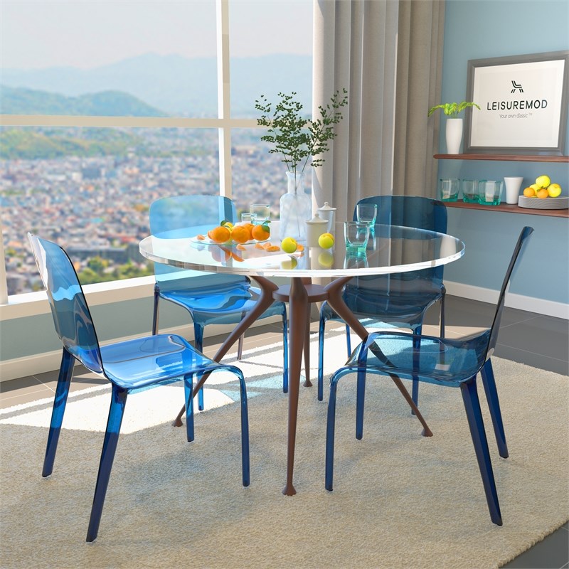 LeisureMod Murray Mid-Century Modern Dining Side Chair in Blue Set of 4