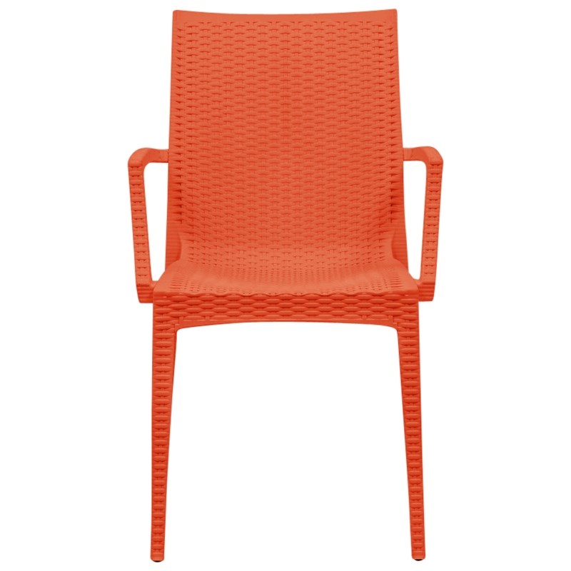LeisureMod Modern Weave Mace Indoor Outdoor Dining Armchair in Orange
