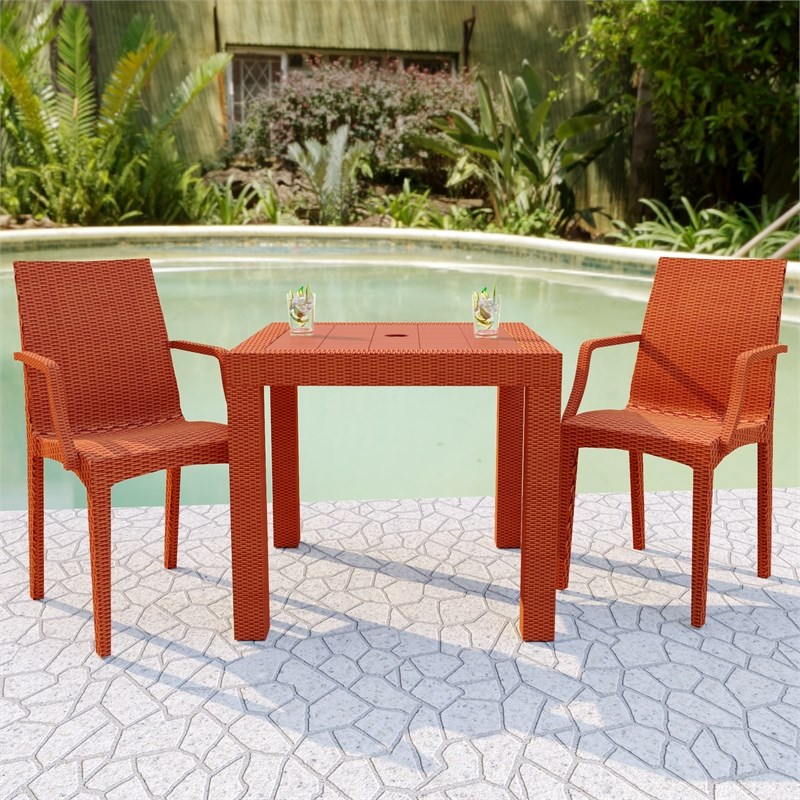 LeisureMod Modern Weave Mace Indoor Outdoor Dining Armchair in Orange