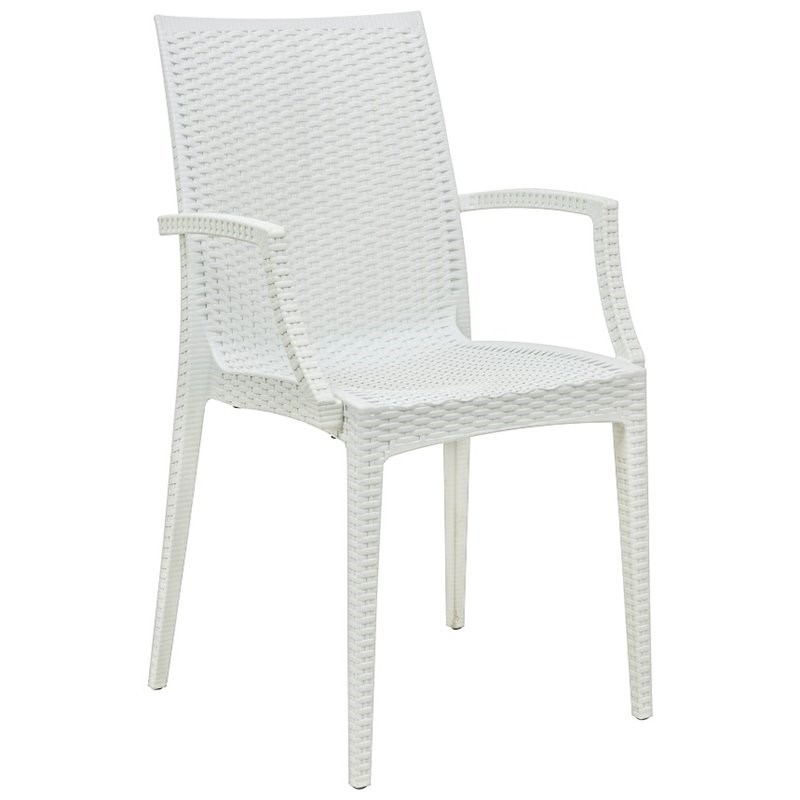 LeisureMod Modern Weave Mace Indoor Outdoor Dining Armchair in White