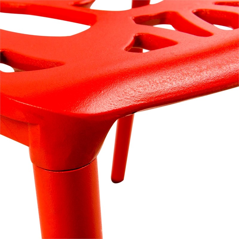 LeisureMod Devon Modern Indoor Outdoor Aluminum Dining Chair in Red Set of 4
