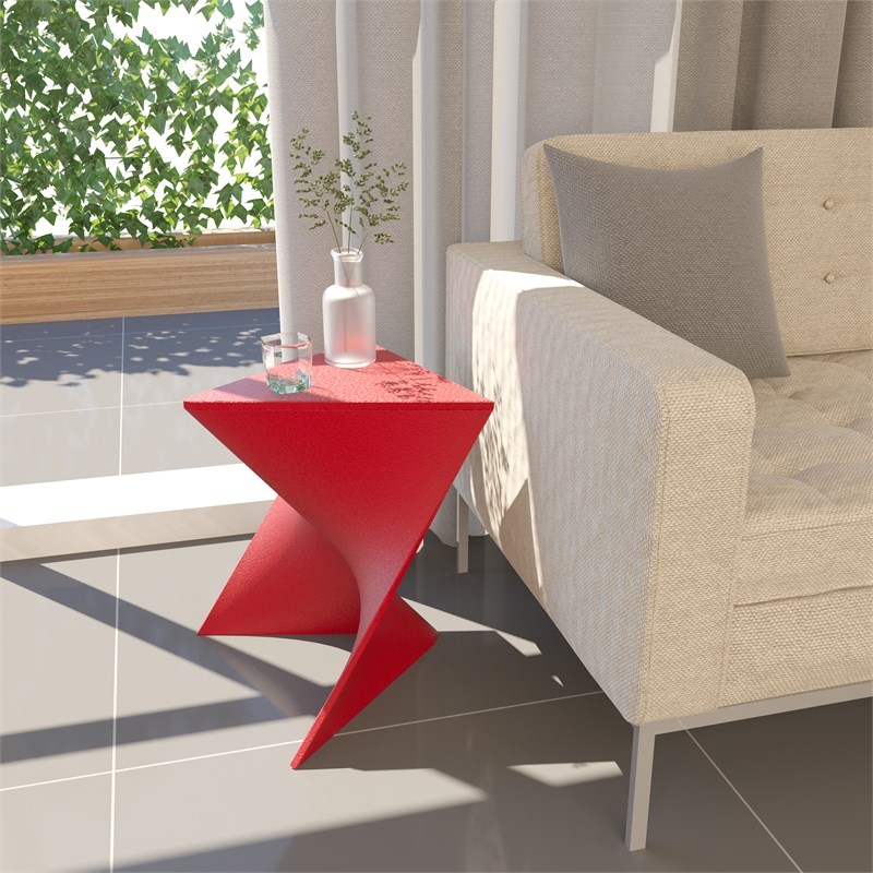 LeisureMod Randolph Modern Plastic Triangle End Table in Red Homesquare