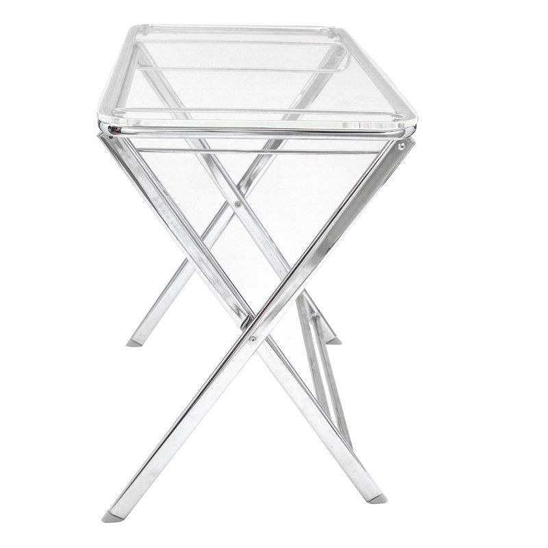 LeisureMod Victorian Modern Foldable End Table Tray With Acrylic Top in Clear