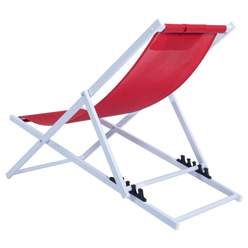 LeisureMod Sunset Outdoor Folding Lounge Beach Chair With Headrest in Red Homesquare