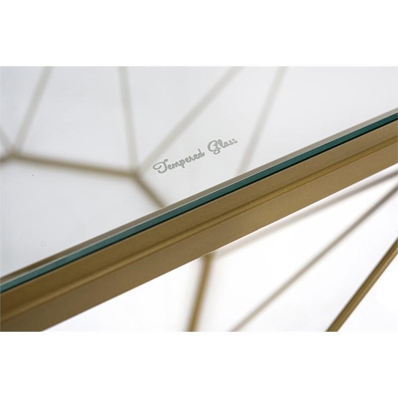 LeisureMod Malibu Large Modern Octagon Glass Top Metal Gold Base Coffee Table