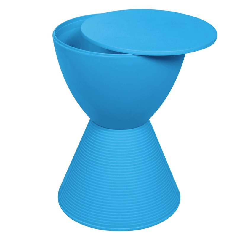 LeisureMod Boyd Modern Plastic Ribbed Round End Table in Blue