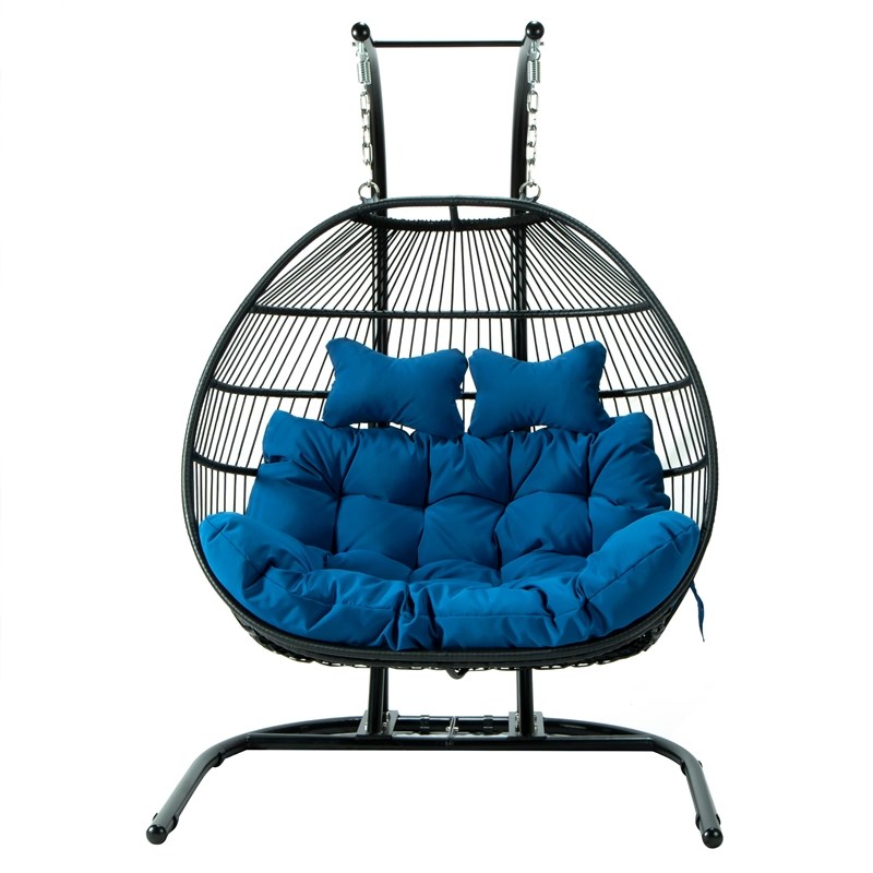 LeisureMod Wicker 2 Person Double Folding Hanging Egg Swing Chair in