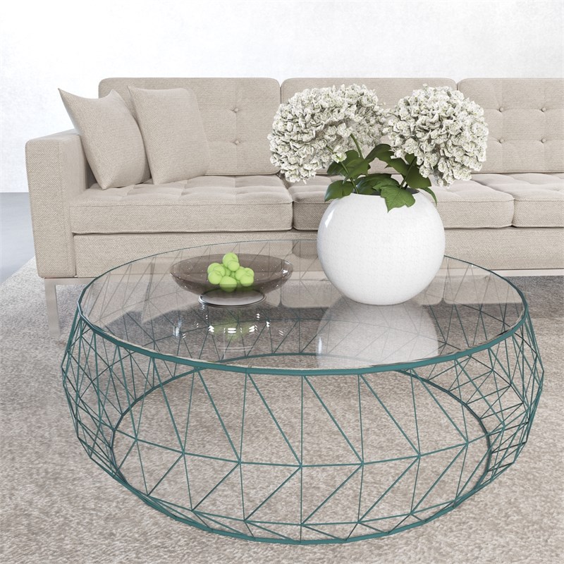 Leisuremod Malibu Modern Round Glass, Round Glass Top Coffee Table With Metal Base